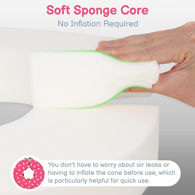 Sponge Dog Cone After Surgery, No Inflation Required Dog Donut Collar to Stop Licking, Inflatable Cone Alternatives for Large Pets, Soft Recovery Collar with Protective Shield (Donut, XL)