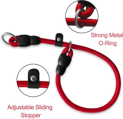 Slip Collar, Dog Choker Collar, Nylon Dog Training Collar with Slidable Stopper No Pull Dog Collars Martingale Collars for Small Medium Large Dogs, Red, L