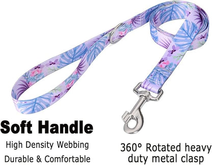 Mihqy Dog Collar and Leash Set with Bohemia Floral Tribal Geometric Patterns - Soft Ethnic Style Collar Adjustable for Small Medium Large Dogs(Purple Flower Flower Set,S)