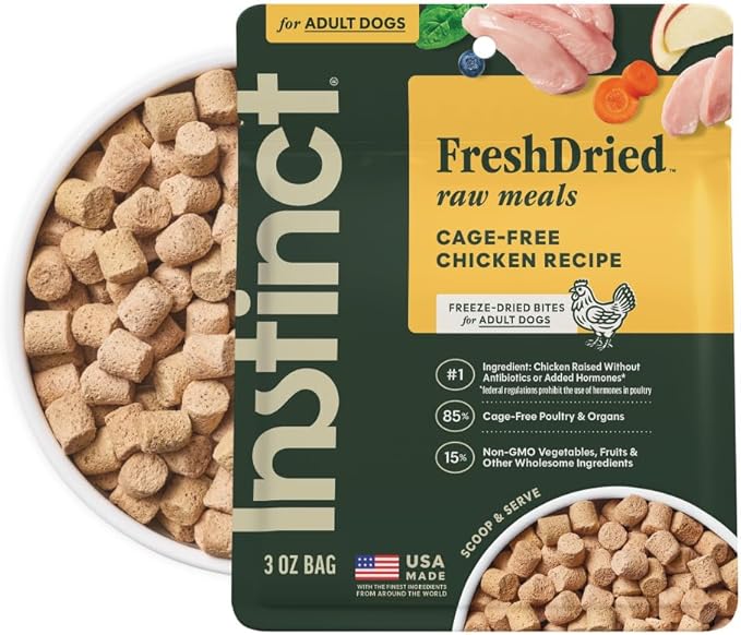 Instinct FreshDried Bites, Natural Freeze-Dried Dog Food, Grain-Free - Cage-Free Chicken, 3 oz. Bag