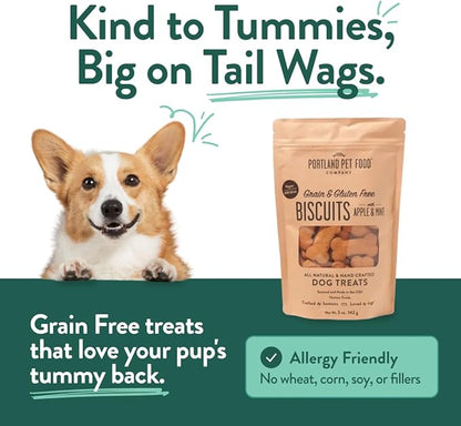 Portland Pet Food Company Apple & Mint Dog Treats Healthy Biscuits for Small Medium & Large Dogs - Grain-Free, Human-Grade, All Natural Dog Cookies, Snacks & Training Treats - Made in the USA - 5 oz