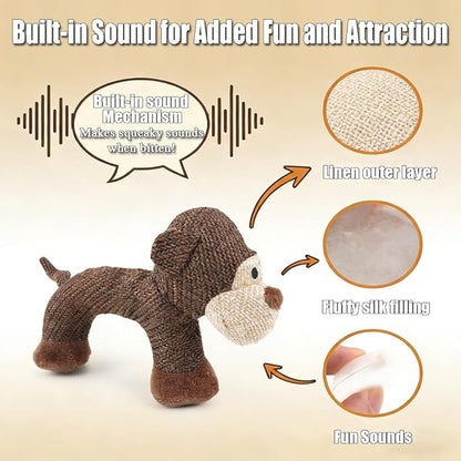 Linen Squeaky Dog Chew Animals, Made from Sturdy Linen Fabric in the Shapes of Animals Dogs Love, This is Perfect for Relieving Boredom and Anxiety in Small to Medium-Sized Dogs(Monkey)