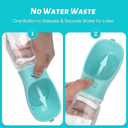 2-in-1 Dog Water Bottle with Food Container - 10oz Leak-Proof Travel Water Dispenser, Travel Water Bowl for Cats, Dogs, and Puppies - Essential for Walks, Hikes, and Travel (Blue)