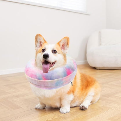 Dog Cone, Uadonile Inflatable Cone Collar for Dogs and Cats, Dog Neck Collar Recovery E-Collar Alternative After Surgery, Elizabethan Collar for Dogs Recovery(Tie-dye Pink Blue, M+)