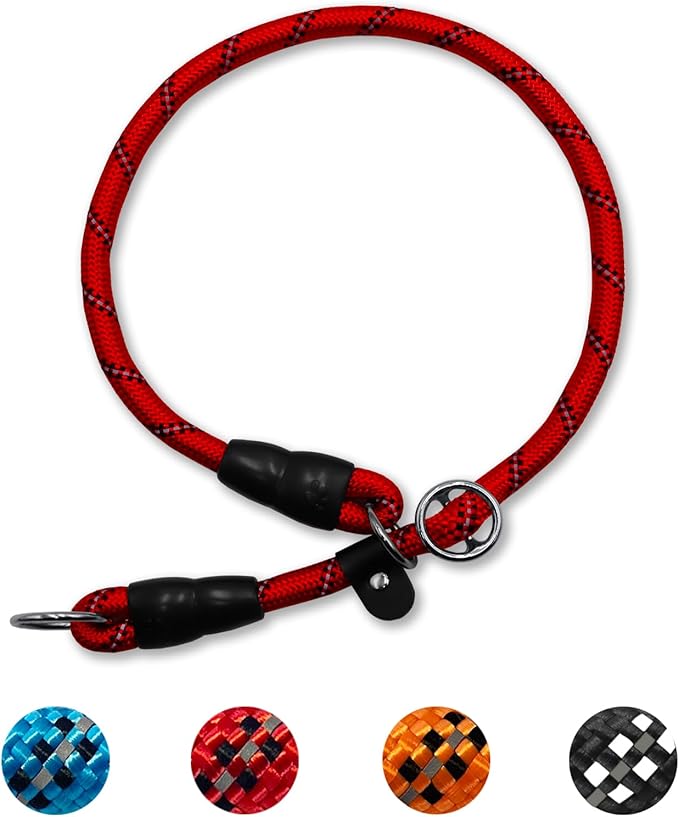 Reflective Slip Collar, Dog Choker, Nylon Training Collar With Slidable Stopper No Pull Martingale for Small Medium Large Dogs, Red, M