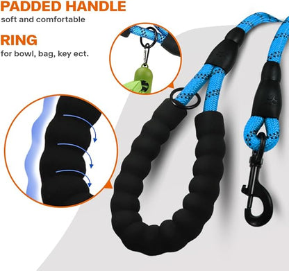 Taglory Rope Dog Leash 6 FT with Comfortable Padded Handle, Highly Reflective Threads Leash and Anti-Tangle Clip for Walking Medium Large Dogs, 1/2 inch, Blue