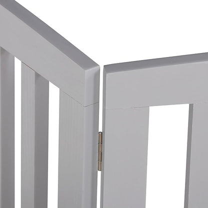 Freestanding Dog Door Indoor Folding Puppy Gate for Doorways Stairs 4-Panel Wood Pet Safe Barrier Fence for Hallways, Gray
