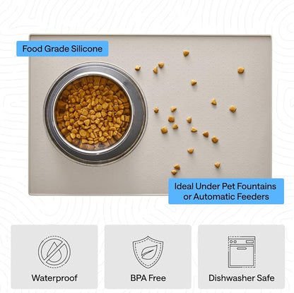 GORILLA GRIP 100% Waterproof Raised Edge BPA Free Silicone Pet Feeding Mat, Dog Cat Food Mats Contain Spills Protects Floors, Placemats for Cats and Dogs Water Bowl, Pets Accessories 23x15 Beige