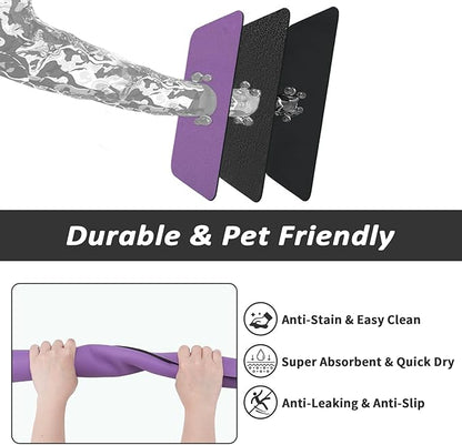 HotLive Dog Food Mat - Absorbent Cat Mat for Food and Water, No Stains Pet Feeding Bowl Mat, Easy to Clean Pet Placemats, Quick Dry Dog Water Dispenser Mat for Messy Drinkers | Purple 16"x 24"