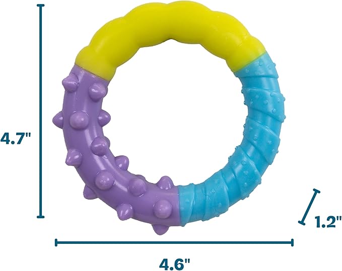 Grow-with-Me Ring Dog Chew Toy, Durable Rubber, 3 Texture Zones, Teething Puppies & Small Dogs, 4.7”