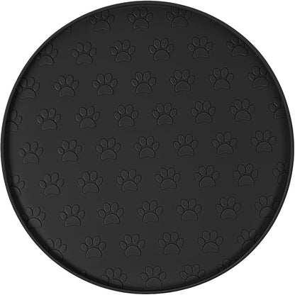 Silicone Dog Food Mat Small, 10.6'' Black Pet Food Mat, Round Dog Cat Foods Mats Small, Silicone Mats for Dogs Bowls, Waterproof Non-Slip Dogs Cat Water Bowl Placemat with Raised Edge