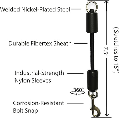 BUNGEE DOG LEASH EXTENSION – Patented Shock Absorber Attachment Protects You and Your Dogs – Works with ANY Leash & Collar or Harness – a MUST for Retractable Leashes – PICK SIZE/COLOR BELOW