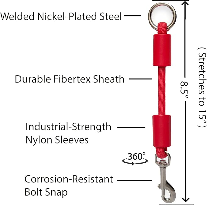 BUNGEE DOG LEASH EXTENSION – Patented Shock Absorber Attachment Protects You and Your Dogs – Works with ANY Leash & Collar or Harness – a MUST for Retractable Leashes – PICK SIZE/COLOR BELOW