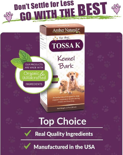 Amber NaturalZ Tossa K Kennel Bark Herbal Supplements for Dogs and Puppies | Canine Herbal Blend for Respiratory Health | 1 Fluid Ounce Glass Bottle | Globally Sourced Ingredients | Made in The USA