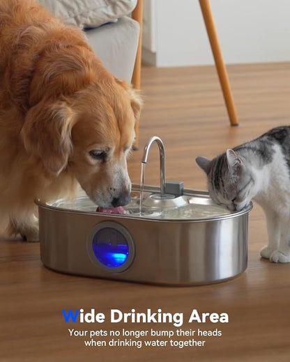 3.4Gal Dog Water Fountain for Large Dogs, 13L Stainless Steel Large Pet Fountain with Deeper & Wider Drinking Area, Automatic Dog Water Bowl Dispenser with Water Window (with 7 Filters)