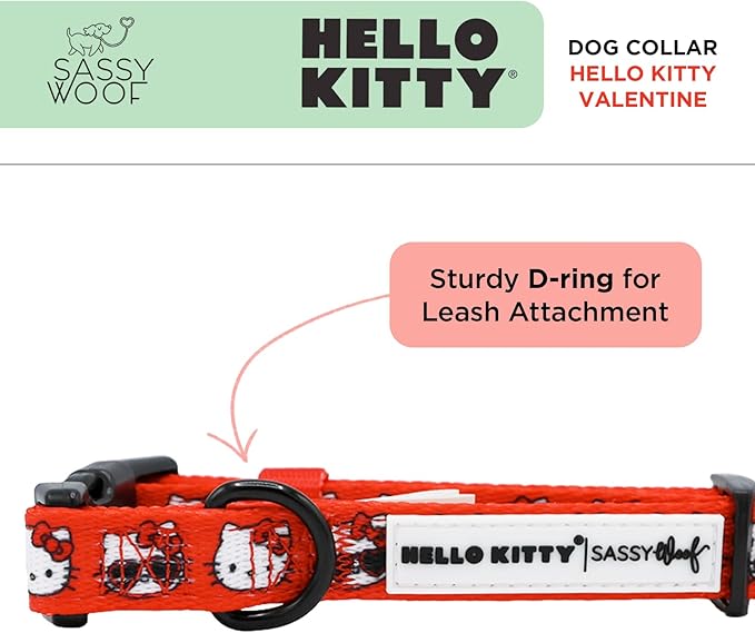 Sassy Woof Dog Collar Hello Kitty® Red Classic - S, Adjustable, Durable, Comfortable, Patented Design and Stylish Pet Accessories for Small Dogs