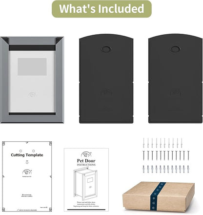 FreeStanding Doggy Door for Wall, Doggie Door with Aluminum Frame, Telescoping Tunnel, Magnetic Flap Design and Two Sliding Lock Panels,Medium,Gray.