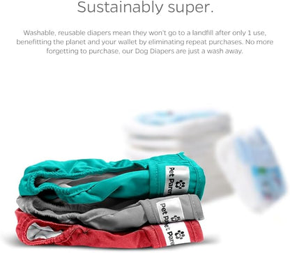 Pet Parents® Washable Dog Diapers (3pack) + Extendrs® of Durable Doggie Diapers, Premium Dog Diapers Female (Medium, Southern Belle)