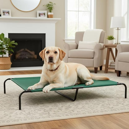 Amazon Basics Cooling Breathable Elevated Dog Bed with Durable Metal Frame for Large Dogs, X-Large, 60 x 37 x 9 Inch, Green, Easy to Clean