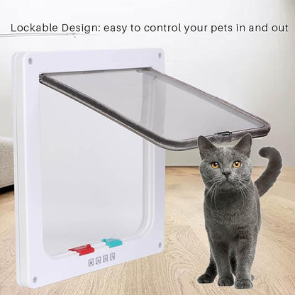 Pet Entry Door, 4 Way Locking Cat Door Dog Flap Door, for Window Pet Cats Supply Easy to Install Door(White)
