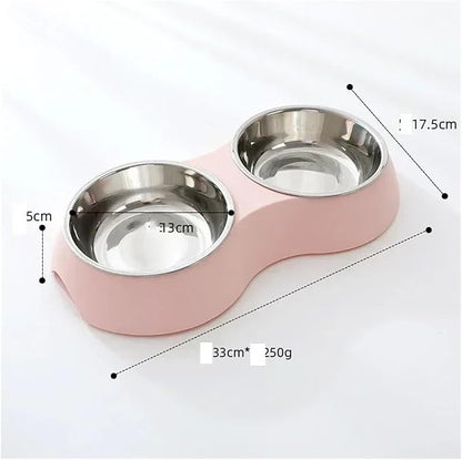 Double Pet Bowls Water Feeder Stainless Steel Drinking Dish Feeding Supplies Dog Accessories(Green)