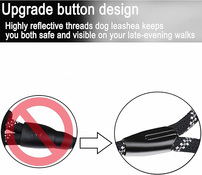 Dog Leash 3.9 FT, Durable Premium Quality Strong Training Rope Slip Leash with Comfortable Padded Handle and Highly Reflective Threads for Small Medium and Large Dogs, (Black)