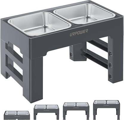 URPOWER Raised Dog Bowls 4 Height Adjustable Elevated Bowl Stand with Stainless Steel Water Bowl Non-Slip Dog Food Bowls Stand for Small Medium Large Dogs and Pets