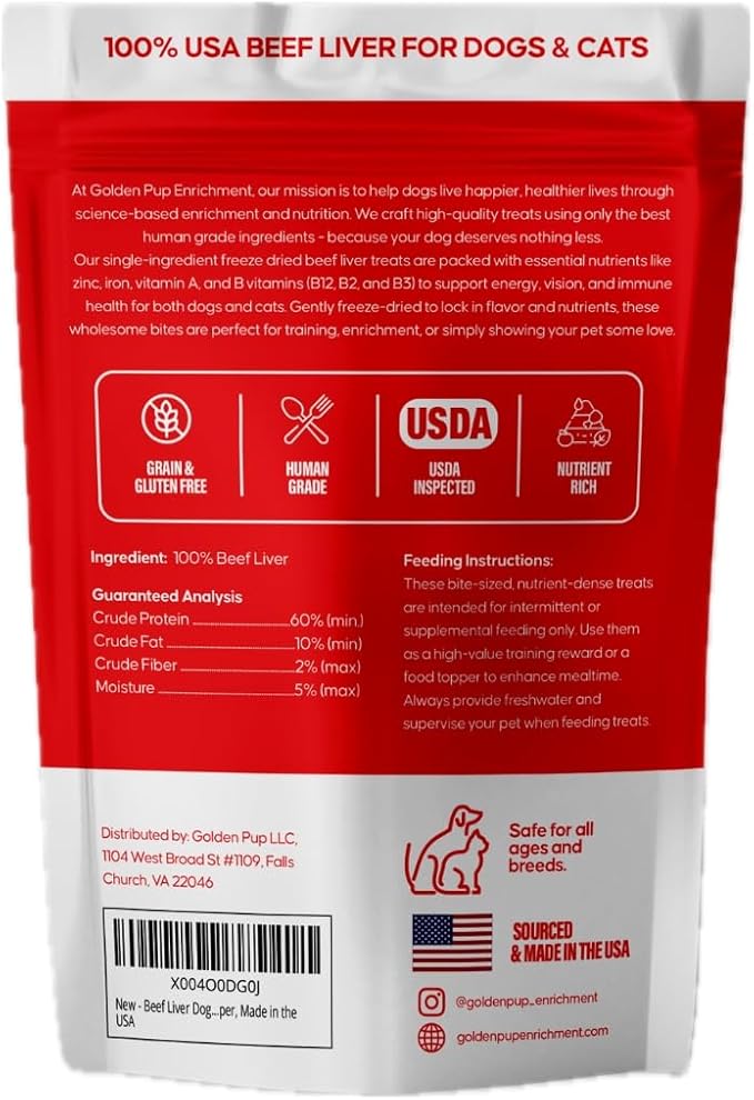 Beef Liver Dog Treats, Freeze Dried Beef Liver for Dogs, Single Ingredient, Human Grade, No Fillers, High Protein, Grain Free, Gluten Free, All Natural Meal Topper, Made in the USA (3-Pack)