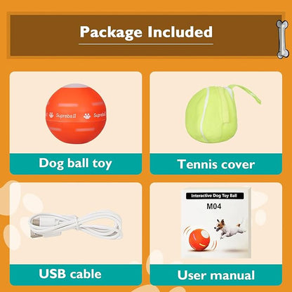 PetDroid Interactive Dog Toys Dog Ball, [Newly Upgraded] Durable Motion Activated Automatic Rolling Ball Toys for/Small/Medium/Large Dogs,USB Rechargeable(Orange)