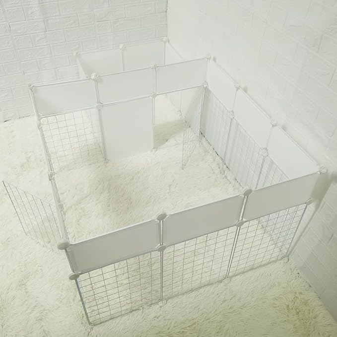 Dog Playpen Indoor with Door, DIY Puppy Play Pen Portable Metal Wire Yard Fence Small Animal Exercise Cage for Big-Sized Dog (White(Big