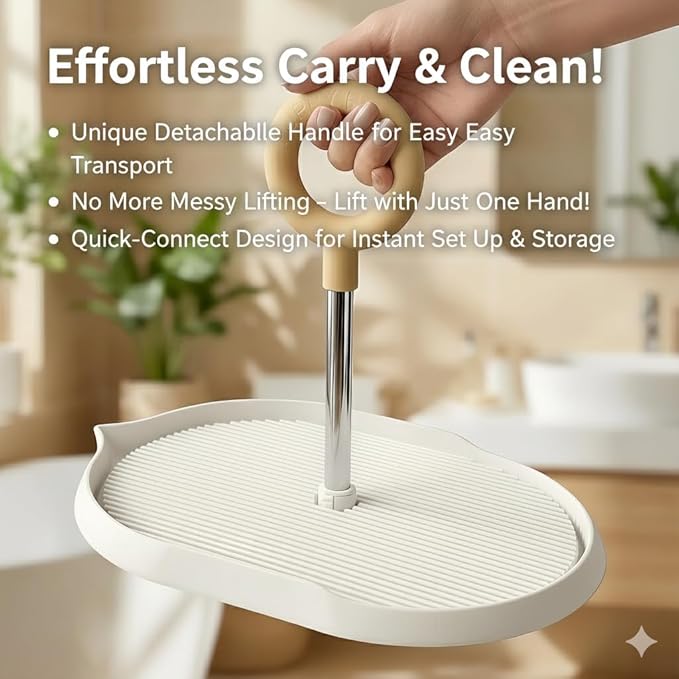 Dog Potty Tray with Handle, minandhua Indoor Puppy Potty Training Tray & Pee Pad Holder, Oval Design with Pour Spout & Non-Slip Grid, Easy-Clean for Small Medium Large Dogs (White)