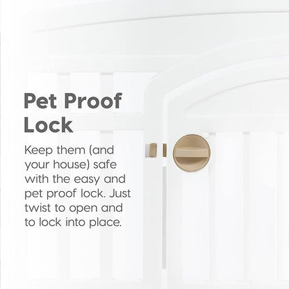 IRIS USA Dog Playpen with Door, 24” 4 Panel Pet Exercise Pen – Indoor Outdoor Puppy Play Pen, Portable Plastic Pet Fence for Small Medium Dogs, Foldable 35” x 35” x 24”, White