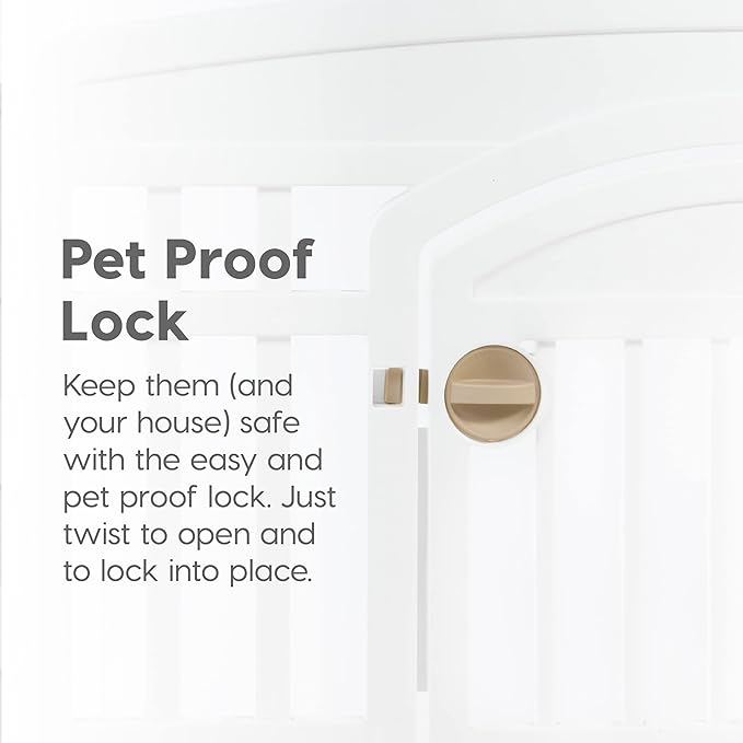 IRIS USA Dog Playpen with Door, 34” 8 Panel Pet Exercise Pen – Indoor Outdoor Puppy Play Pen, Portable Plastic Pet Fence for Small Medium Dogs, Foldable 63” x 63” x 34”, White