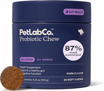PetLab Co. Probiotics for Dogs, Support Gut Health, Occasional Diarrhea, Digestive Health & Seasonal Allergies - Pork Flavor - 30 Soft Chews - Packaging May Vary