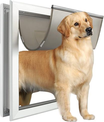 Extra Large Dog Door, XL Dog Door with Self-Closing Insulated Flaps for Extreme Weather, Heavy Duty Aluminum XXL Dogs Doors for Pets Up to 230LBS, for Interior & Exterior Doors, X-Large, Sliver