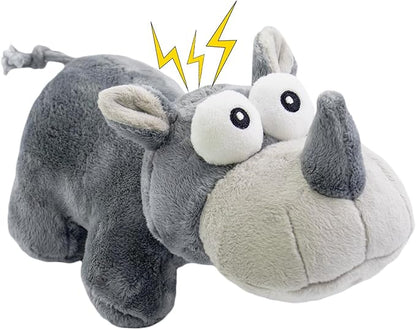 Squeaky Dog Toy Cute Chew Toys with Crinkle Paper Durable Hours of Fun for Small Puppy Middle and Large Dogs Stuffed Toys Rhinoceros