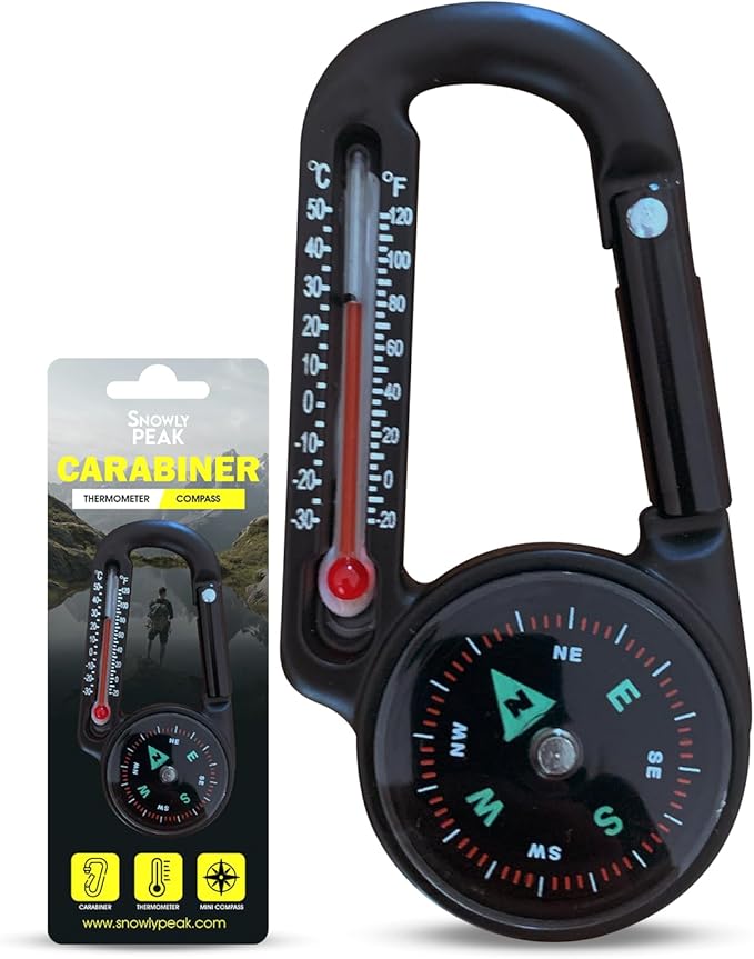 Mini Carabiner Compass Thermometer Keychain – Outdoor Gift for Men, Hikers & Campers – Cool EDC Gadget for Backpacks – Fun Camping Accessory for Him