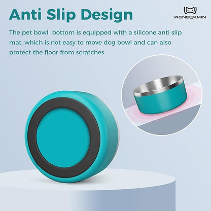WENBOKMIN Dog Bowl, Stainless Steel Dog Food and Water Bowl with Non Slip Quiet Bottom, Easy to Clean, Dishwasher Safe, 64oz, Lake Blue