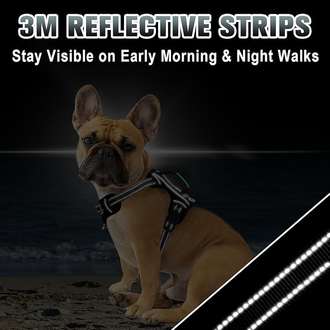 BARKBAY No Pull Dog Harness Large Reflective Dog Harness with Front Clip and Easy Control Handle for Walking Training Running with ID tag Pocket(Black,XS)