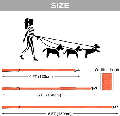 Joytale Dog Leash Heavy Duty for Large Dogs that Pull, Double Handle for Traffic Control, Double-Sided Reflective Leashes for Large Medium Dogs Night Safety, 6FT, Orange