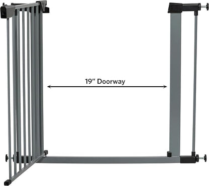 MidWest Homes for Pets 29-Inch High Walk-thru Pressure Mounted Gray Steel Dog Gate, Expands to 38 Inches Wide, No Damage to Walls, Includes 3-inch Extensions, For Small Pets