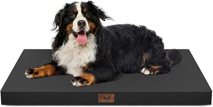 Outdoor Extra Large Dog Crate Bed, XXL Waterproof Dog Bed for Giant Breeds Dogs, 47x29 Inch Orthopedic Egg Crate Foam Pet Mat with Removable Cooling Cover, Black