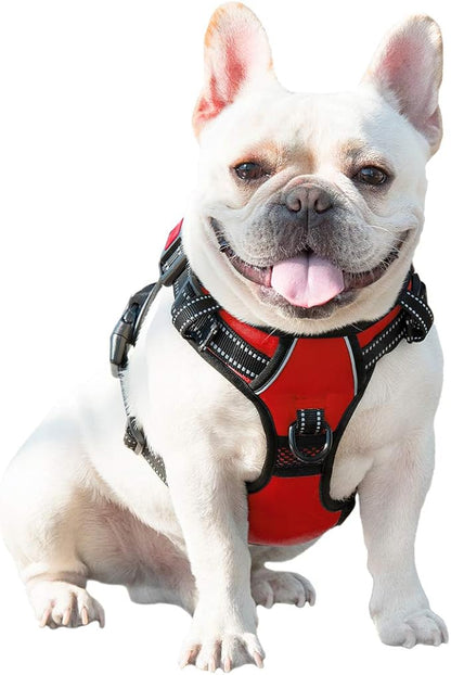 PHOEPET No Pull Dog Harnesses for Small Dogs Reflective Adjustable Front Clip Vest with Handle 2 Metal Rings 3 Buckles [Easy to Put on & Take Off](S, Red)
