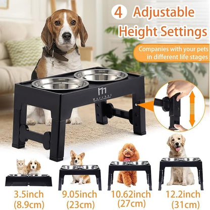 Marchul Elevated Dog Bowls, Raised Dog Food Water Bowls with 2 Thick Stainless Steel Bowls, 4 Height Adjustable, Non-Slip Stand for Medium Large Dogs (with Mat)