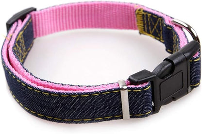 Denim Pet Dog Collar Harness Leash Set for Puppy Dog Cat, Adjustable Dog Harness Vest Collar Lead S/M/L/XL