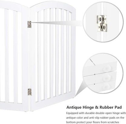 Bonnlo 30” Tall Free Standing Dog Gate for Doorways, 4 Panel Folding Pet Gates for The House Extra Wide, Indoor Dog Fence Wooden Gate for Puppy | Up to 83” Wide | White | 4 Foot Supporters