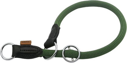 Braided Round Martingale Dog Collar, Training Collar with Slidable Stop Ring - Ideal for Large Dogs (XL(1/2") - 26" Long, Dark Green)