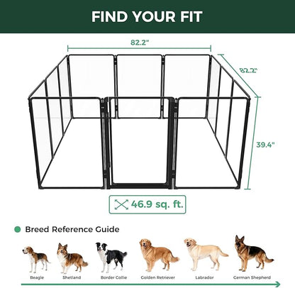FXW AuraSpace Pro Acrylic Indoor Dog Playpen, Heavy-Duty with Metal Frame, 40" Height 12 Panels for Medium and Large Dogs, Black│Patented
