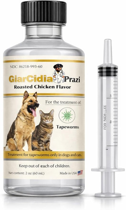 No More Tapeworms in Cats and Dogs- Dewormer for Cats and Dewormer for Dogs - Chicken Flavour with 3ml Dropper (60ml)