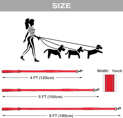 Joytale Dog Leash Heavy Duty for Large Dogs that Pull, Double Handle for Traffic Control, Double-Sided Reflective Leashes for Large Medium Dogs Night Safety, 4FT, Red